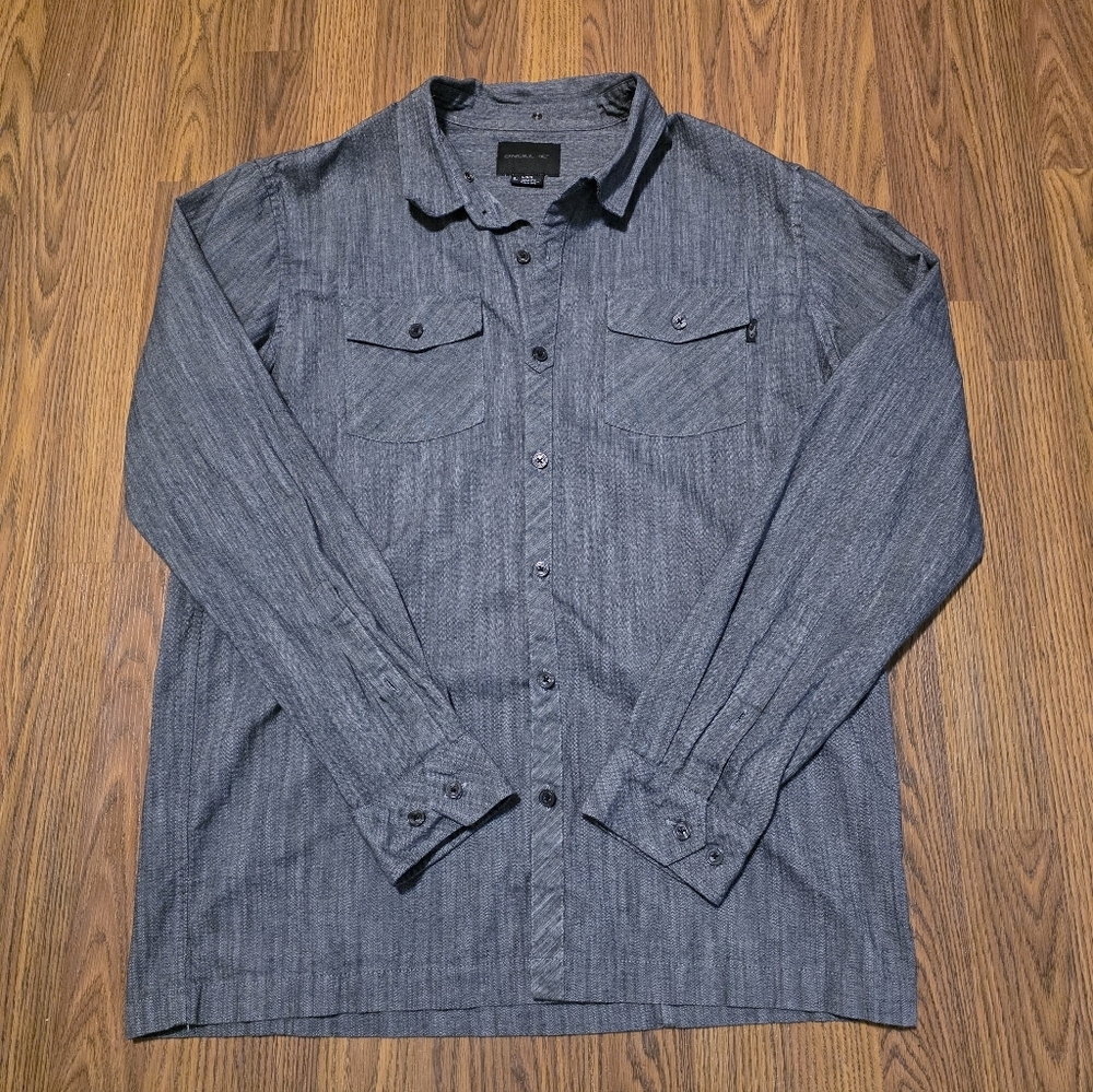 O'Neill Mens Large Long Sleeve Button Down Shirt Gray Casual Surf Skate E4